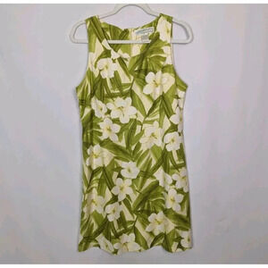 Pineapple Moon Black Floral Hawaiian Sleeveless Dress Size L Large 100% Silk